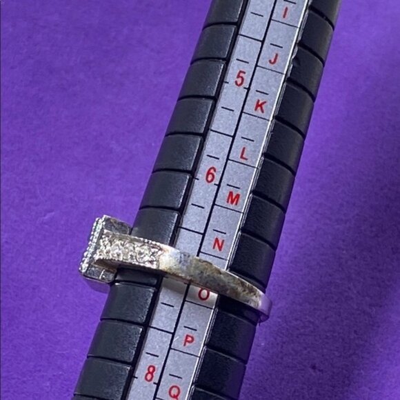 Elegant White Gold Plated Blue White Sapphire Crystal Ring - Picture 3 of 5